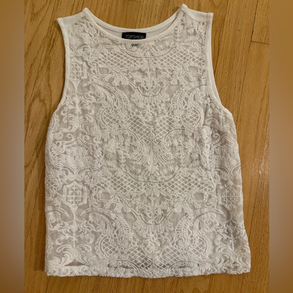 Topshop Ivory Lace Sleeveless Blouse